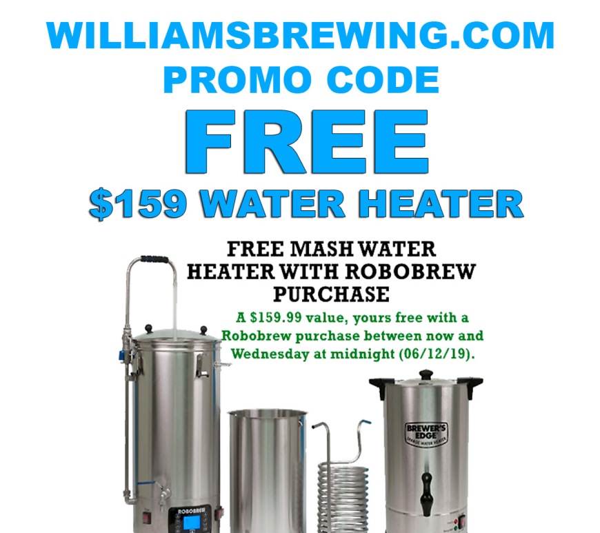WilliamsBrewing.com Promo Code - Free $159 Stainless Steel Water Heater RoboBrew Coupon Code